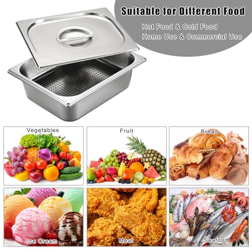 BSTKEY Stainless Steel Hotel Pans Half Size, 4 Inch Deep Steam Table Pan with Perforated Steam Tray and Lid, Warmer Breading Tray Food Pans for Kitchen Restaurant Supplies