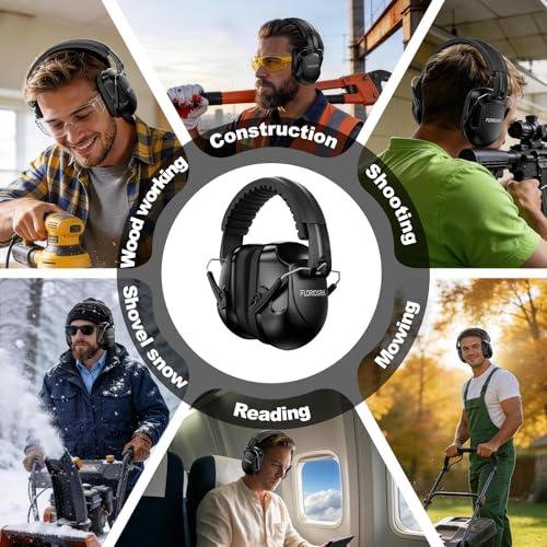 Floriogra Noise Reduction Ear Muffs, NRR 34dB Ear Protection for Adults - color: Black