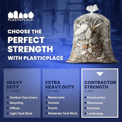 Plasticplace Contractor Trash Bags 42 Gallon │ 3.0 Mil │ Clear Heavy Duty Garbage Bag │ 32.6” x 46.4” (50 Count), Transparent, B001C0SIUG - color: Transparent, size: 1 Count (Pack of 50)