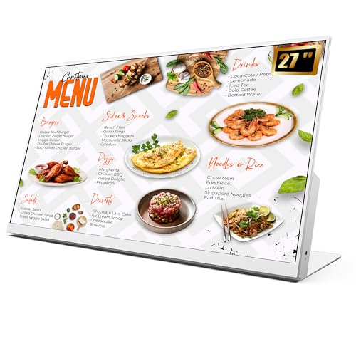 27 Inch Desktop Digital Menu Board, HD Digital Signage Retail Store Monitor, Commercial Display Advertising Screen Android with CMS, Electronic Menu Display for Milk Tea Shop/Restaurant - size: 27 Inch