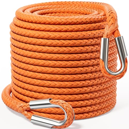 Synthetic Winch Rope Extension - 3/8" x 100ft 27000 lbs Heavy Duty Extension Winch Line Cable Replacement for ATV UTV Off Road Vehicle Jeep Truck - Orange - color: Orange, size: 3/8 Inch x 100 Feet