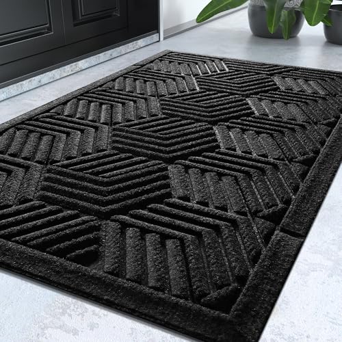 Yimobra Door Mats Outdoor 29.5x17, All-Season Waterproof Outdoor Mats for Front Door Entrance with Drainage Holes, Heavy Duty Non-Slip Doormat for Garage Patio Entryway Indoor, Black - color: Black, size: 29.5x17 Inch