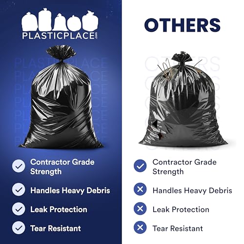 Plasticplace Contractor Trash Bags 42 Gallon 3.0 Mil Rolls Black Heavy Duty Garbage Bag 33.6” x 47.6” (32 Count) - color: Black, size: 32 Count (Pack of 1)