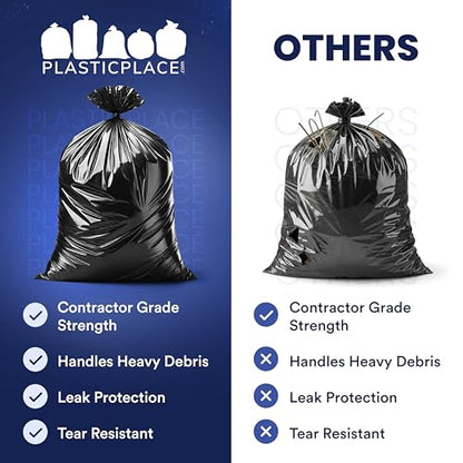 Plasticplace Contractor Trash Bags 42 Gallon 3.0 Mil Rolls Black Heavy Duty Garbage Bag 33.6” x 47.6” (32 Count) - color: Black, size: 32 Count (Pack of 1)