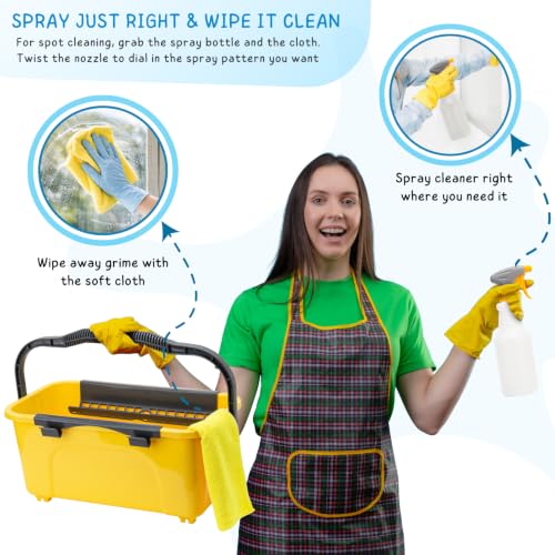 Professional Window Cleaning Kit with 3 Gallon Bucket, 6 Ft Long Handle Glasses Cleaner Squeegee with Spray Bottle and Scrubber for Home and Commercial Use, Car Windshield Washing Tool, Yellow - color: Yellow