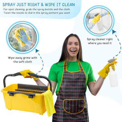 Professional Window Cleaning Kit with 3 Gallon Bucket, 6 Ft Long Handle Glasses Cleaner Squeegee with Spray Bottle and Scrubber for Home and Commercial Use, Car Windshield Washing Tool, Yellow - color: Yellow