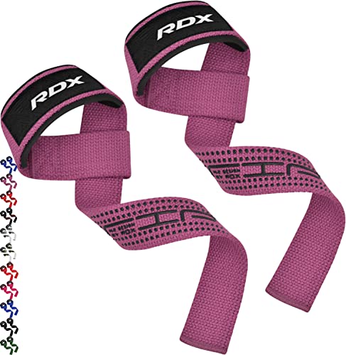 RDX Lifting Straps for Weightlifting –100% Cotton Heavy Duty Gym Wrist Strap with 5MM Neoprene Padding, 60CM Anti-Slip Hand Grip Wraps for Deadlifts Powerlifting Workouts Strength Training, Men Women - color: Dotted Pink