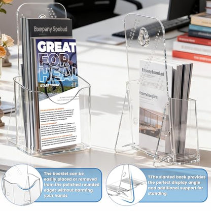 2 Pack 4 x 9 Acrylic Brochure Holder with Business Card Holder