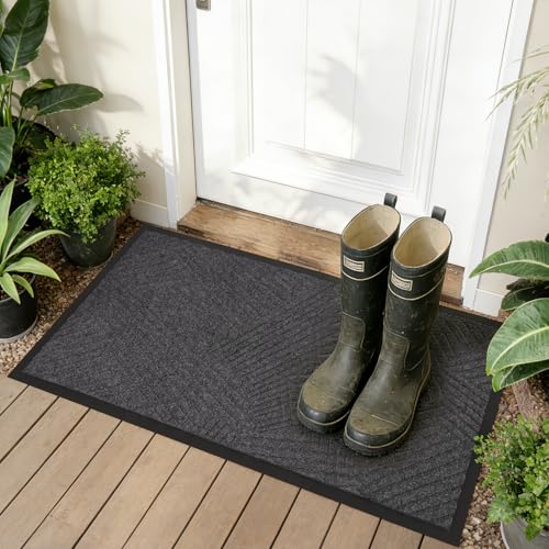 16×32 Inch Grey Door Mat for Indoor Outdoor, Easy Cleaning Entrance Rug - color: Charcoal Grey, size: 1'4" x 2'8" (Rectangular)