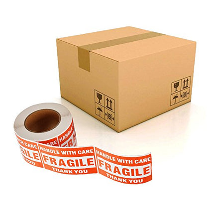SJPACK 4 Rolls 3'' x 5'' Fragile - Handle with Care - Thank You Shipping Labels Stickers (500 Labels/Roll) - size: 4 Rolls