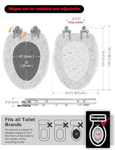 Angol Shiold ELONGATED Glitter Silver Resin Slow Close Toilet Seat 18.5Inch - color: Silver Foil
