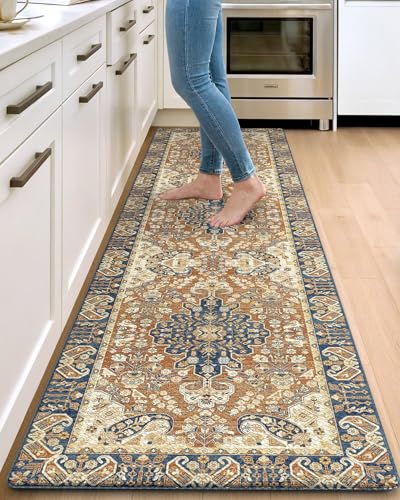 DEXI Kitchen Floor Mats Cushioned Anti Fatigue Runner 24x87 Brown Beige - color: Beige/Brown, size: 87"L x 24"W x 0.4"Th