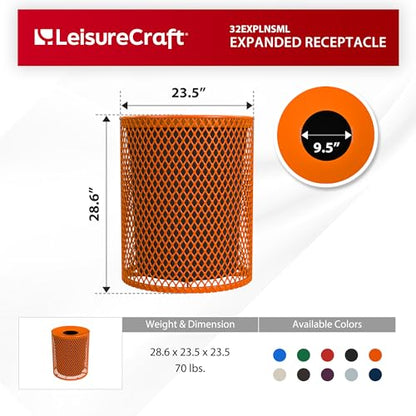 Leisure Craft 32 Gallon Commercial Outdoor Trash Can, Metal, Made in USA - color: Orange