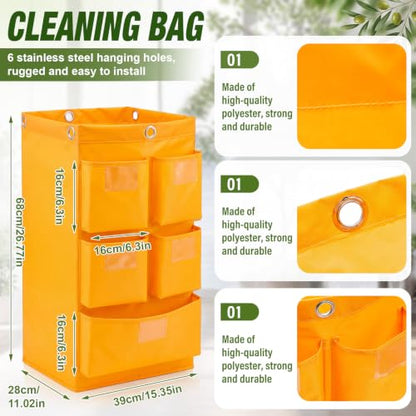 Meanplan 2 Pack Cleaning Cart Bag 20 Gallon Replacement Janitorial Cart with 5 Pockets Thick Bag Zippered 27 x 15.75 x 11 Inch Large Capacity Commercial Cleaning Bags for Housekeeping Carts(Yellow) - color: Yellow