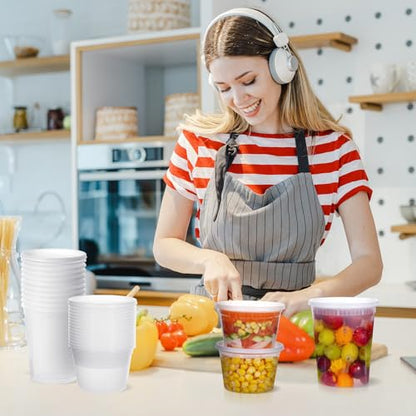 Deli Containers with Lids 48 Sets- Disposable Soup Containers with Lids 16oz, 32oz - Food Containers with Leakproof, BPA Free/Microwave/Freezer/Dishwasher Safe - size: 16/32oz-48pc