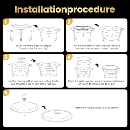 Round Chafing Dishes Buffet 4 Pack 5QT Gold Stainless Steel Lid - size: Gold-4 PACK