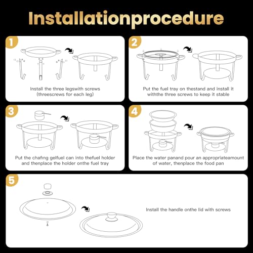 Round Chafing Dishes Buffet 3 Pack 5QT Gold Stainless Steel Lid - size: Gold-3 PACK