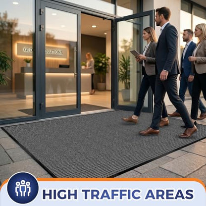 Commercial Floor Mat, 4 x 15 FT Extra Large Door Mat, Indoor/Outdoor Entrance Mat, Commercial Rug with Water & Stain Proof, Easy to Clean, Low-Profile, Heavy Duty Rubber Mat, Charcoal Grey - size: 4 x 15 Feet