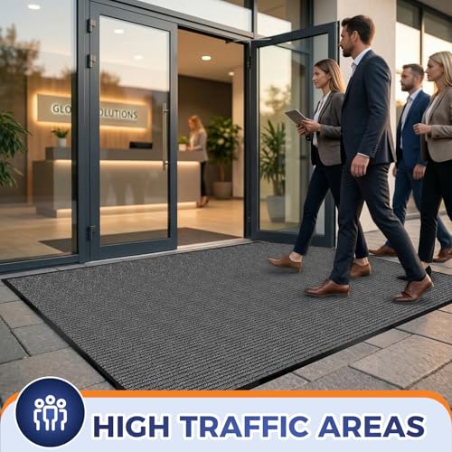 Commercial Floor Mat, 4 x 10 FT Extra Large Door Mat, Indoor/Outdoor Entrance Mat, Commercial Rug with Water & Stain Proof, Easy to Clean, Low-Profile, Heavy Duty Rubber Mat, Charcoal Grey - size: 4 x 10 Feet