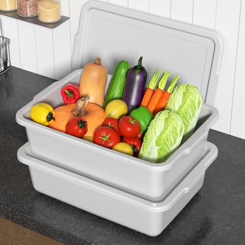 13 L Commercial Bus Tub with Lid, Plastic Bus Tote Box, 12-Pack - size: 13 L