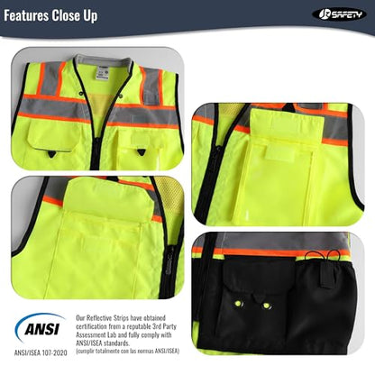 JKSafety Hi-Vis Unisex Surveyor Safety Vest Heavy Duty PPE Inner Pockets ANSI/ISEA Compliant - color: 188-yellowblack, size: Small