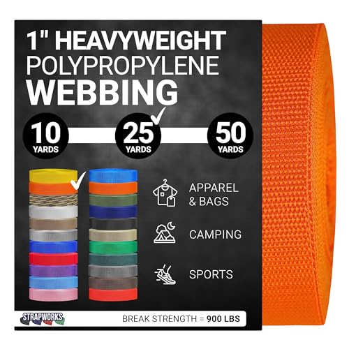 Strapworks Heavyweight Polypropylene Webbing - Heavy Duty Poly Strapping for Outdoor DIY Gear Repair - color: Yellow Gold, size: 1" x 25 yard