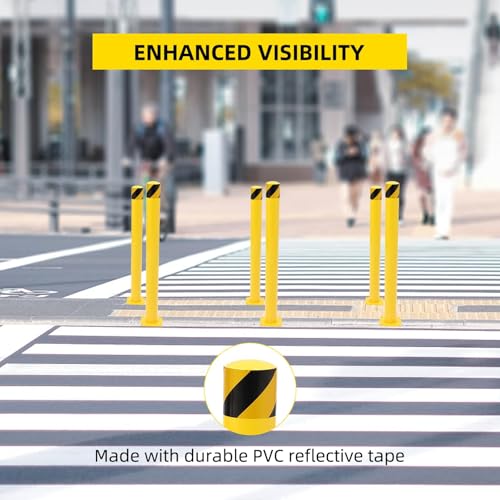 4-Pack Heavy Duty Safety Bollards, 36" Height, 4.5" Diameter Steel Pipe Bollard Post with 16 Anchor Bolts, High-Visibility Yellow Parking Bollard for Traffic Control, Warehouses, & Pedestrian Safety - size: 36 inch
