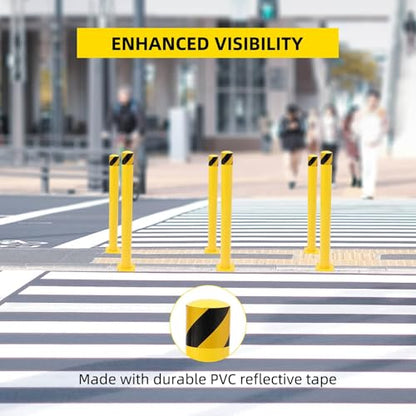 4-Pack Heavy Duty Safety Bollards, 36" Height, 4.5" Diameter Steel Pipe Bollard Post with 16 Anchor Bolts, High-Visibility Yellow Parking Bollard for Traffic Control, Warehouses, & Pedestrian Safety - size: 36 inch