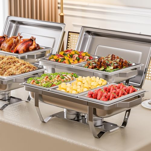 IMACONE 4 Pack Chafing Dish Buffet Set, 8QT Stainless Steel Rectangular Chafers and Buffet Warmer Sets 7 Pans Rolled-Edge Design for Catering Event Party Holiday - color: Silver, size: 4-Pack Combo