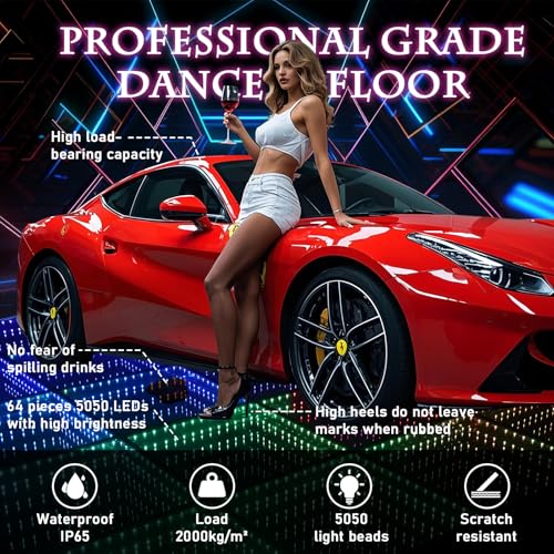 Dance Floor Stage Lights Tempered Glass Infinity Mirror Panel 3D Effect Led Dance Floor for Wedding Party Customizable (3D-Magnetic, 36PCS(9.8FTX9.8FT)) - size: 36PCS(9.8FTX9.8FT), style: 3D-Magnetic