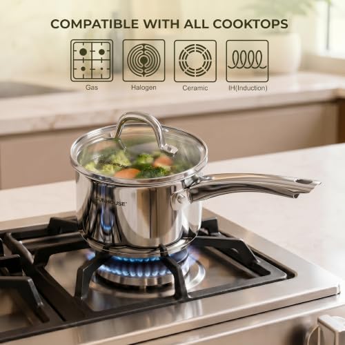 SUNHOUSE 2 QT Stainless Steel Sauce Pan with Lid, Small Pot for Cooking