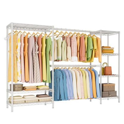 Golpart Heavy Duty Clothes Rack Metal Wardrobe with Adjustable Wire Shelves - color: White, size: 15.75"D x (70~88.5)"W x 76.5"H