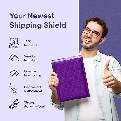 Purple Bubble Mailers 4x8, Self Seal Poly Padded Envelopes #000, 500 Pack - color: Purple, size: 4"x8" / 500 Pack