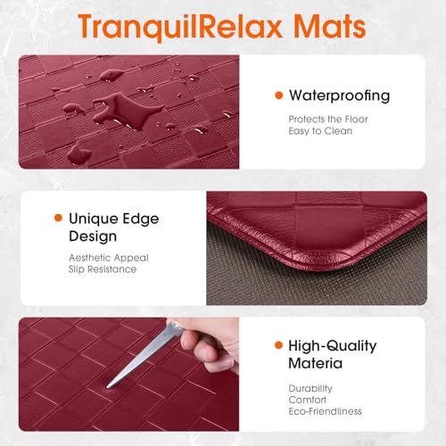 TranquilRelax 2-Piece Kitchen Mats, Cushioned Non-Slip Floor Mats, Burgundy - color: Burgundy, size: 2-Piece | 30"+47" | Standard