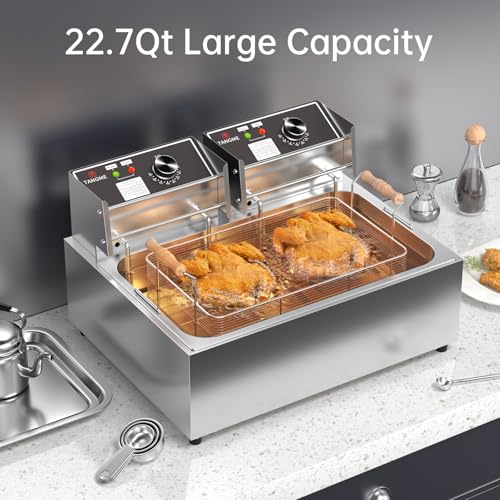 TANGME Commercial Deep Fryer, 22L Triple Basket Electric Countertop Fryer