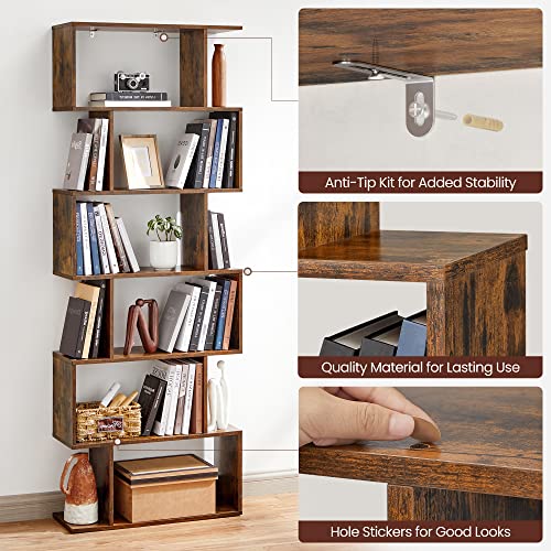 VASAGLE 6-Tier Bookcase, Open Storage, 9.5 x 27.6 x 75 Inches - color: Rustic Brown, style: 6-Tier (27.6"W)