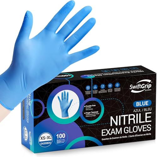 SwiftGrip Disposable Nitrile Exam Gloves, Blue, Latex Free, Medical Gloves for Cleaning, Food-Safe, Powder Free, Non-Sterile - size: Large