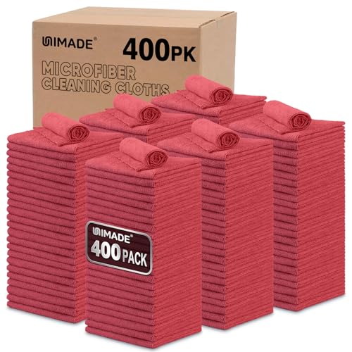UNIMADE Shop Towels, 400 Pack Commercial Grade Work Rags Microfiber Towels - color: Red, size: 400pk