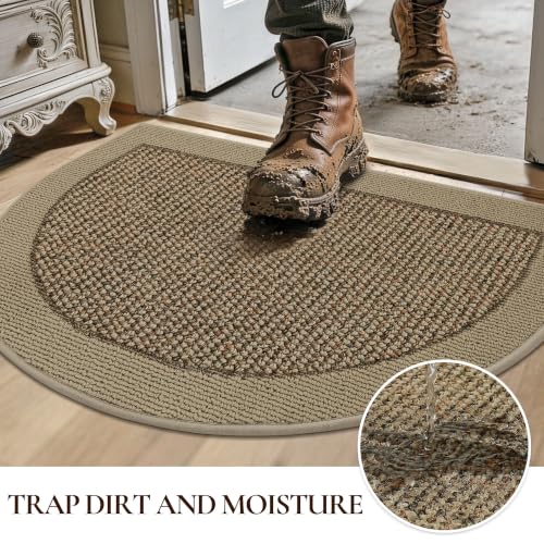 Dirt Trapper Door Mats 17" x 30", Non-Slip & Washable, Beige - color: Beige, size: 17" X 30" (Semicircular)