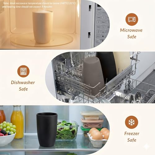 Homienly Premium Wheat Straw Cups, 20oz Lightweight and Unbreakable Drinking Cups Set of 6, Reusable Water Glasses Microwave and Dishwasher Safe Cup Set for Coffee, Milk, Juice - GreyStone - color: GreyStone, size: 20 Ounces