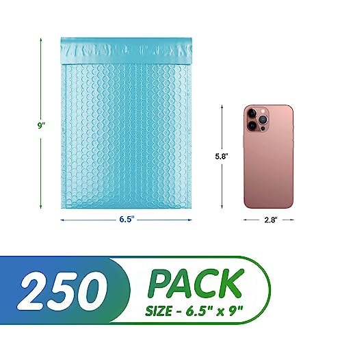 Poly Bubble Mailers, 6.5 x 10 Inch Light Blue Padded Mailers, Self Seal Shipping Envelopes, Lightweight Poly Mailer Bags, Waterproof Mailing Bags, Pack of 250 - color: Light Blue, size: 6.5" x 10" / 250 Pack