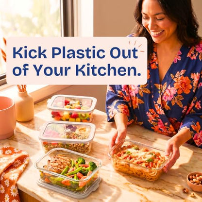 Non-Toxic Glass Food Containers with Lids, 4-Pack, 35 oz, Airtight, Gray - color: Gray, size: 35 Oz