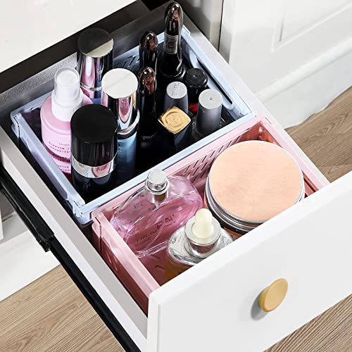 4 Pack Collapsible Small Storage Bins and Baskets, Desk and Locker Organizer Bins, 2 Medium + 2 Small Foldable Plastic Crates for Classroom, Craft and Bathroom(Pink) - color: Pink