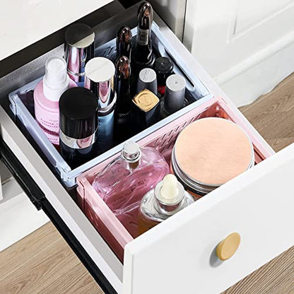 4 Pack Collapsible Small Storage Bins and Baskets, Desk and Locker Organizer Bins, 2 Medium + 2 Small Foldable Plastic Crates for Classroom, Craft and Bathroom(Pink) - color: Pink