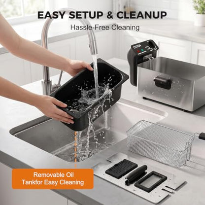 OSTBA Electric Deep Fryer with Basket, 3.2QT Stainless Steel Countertop - size: 3.2QT
