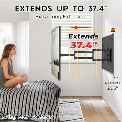 BONTEC Long Arm TV Wall Mount, Full Motion, 37.4" Extension for 26–65" TVs - size: for 26–65 Inch