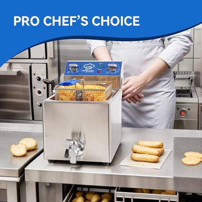 TOPKITCH 6.3Qt Electric Fryer with Oil Drain,30 Minutes Timer,Stretch forming oil tank,Lid and Solid Wire Mesh Basket,Light Duty Commercial Electric Countertop Deep Fryers-120V,1800W - size: 6.3QT