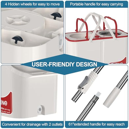 RinseWise Large Gen 1 Mop Bucket Set, Clean/Dirty Water Separation, Red - size: Large Gen 1- White/Red+6 Mop Heads