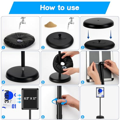 EHWINE 2 Pack Sign Holder Stand 8.5x11 Inch, Adjustable Floor Standing Sign Holder, Signage Stand with Snap-Open Frame Display and Chalkboard Insert for Charity Events, School Exhibitions, Retail Displays