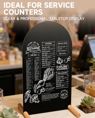 Tabletop Menu Display Stand with Writable Board and Magnetic Holders - size: A4 Vertical (17 × 9.5 in)